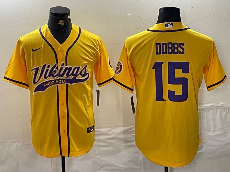 Men Minnesota Vikings 15 Dobbs Yellow Joint Name 2024 Nike Limited NFL Jersey style 7